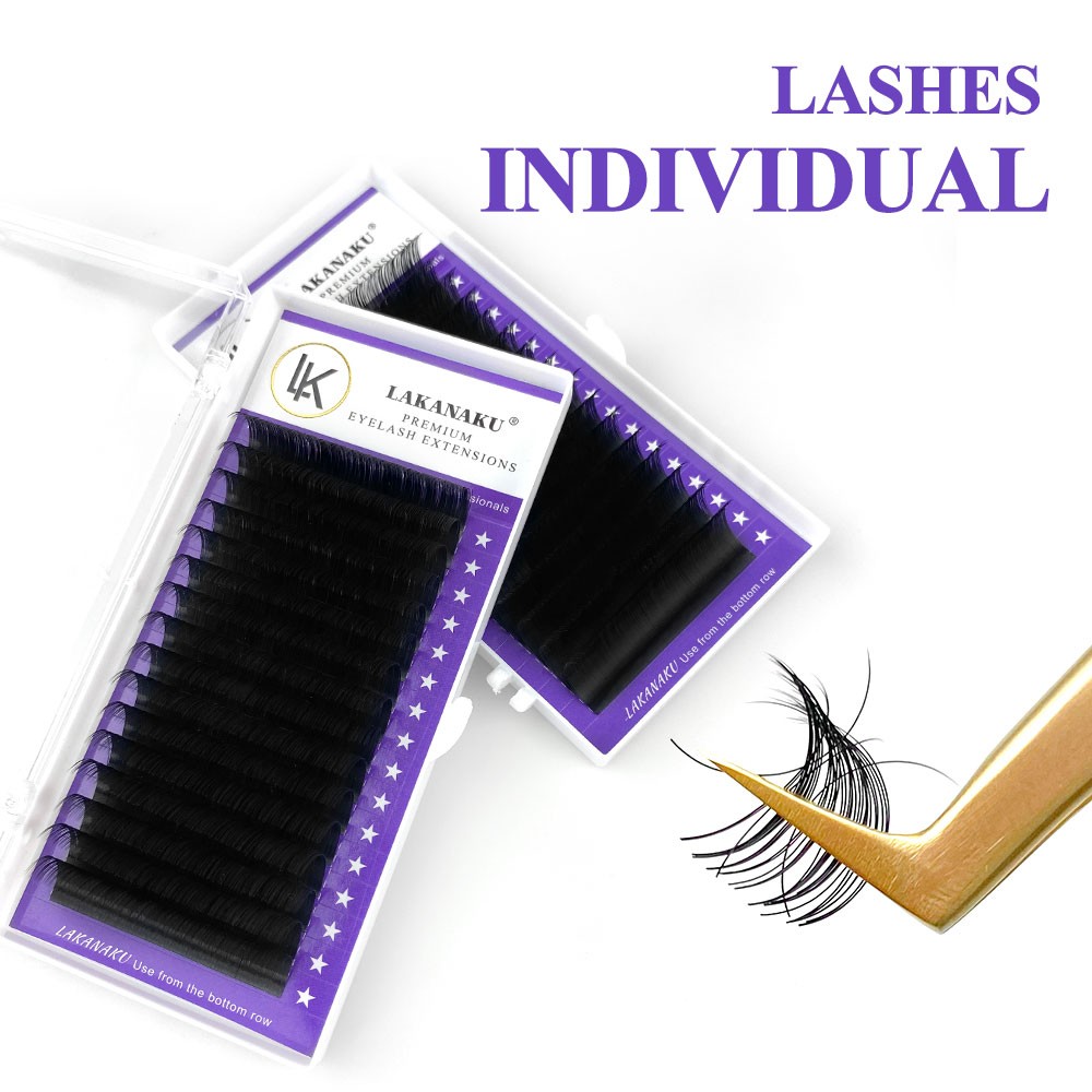 LAKANAKU Mink False Eyelashes Extension 10pcs/lot False Matte Individual Volume Eyelash Extensions Black Matte Eyelash