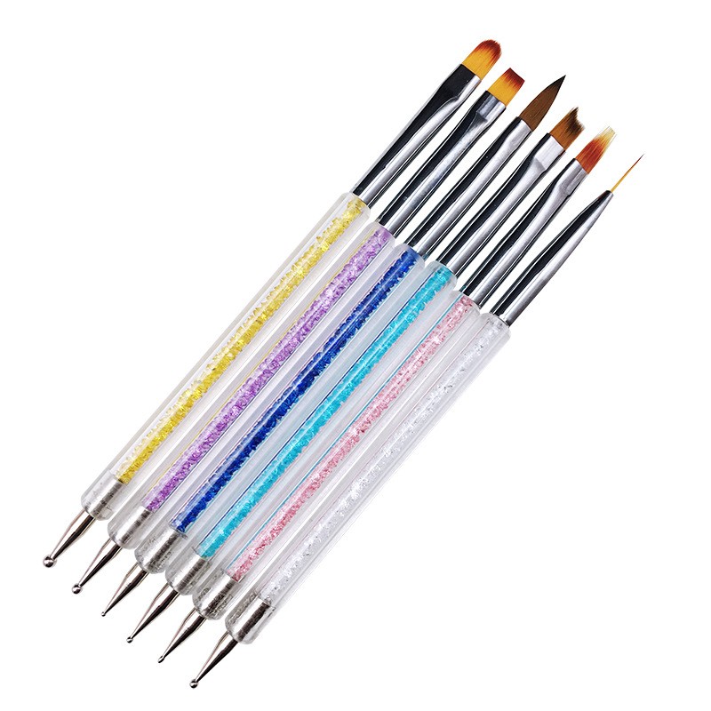 Nail Art Pen 2 in 1 Double Ends Dotting Drawing Painting Carving Dotting Pen Flat Fan Liner Acrylic Gel Brush Set