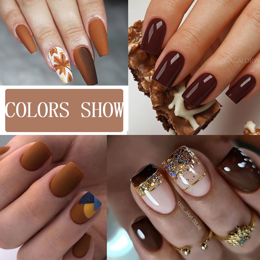 ur sugar caramel color gold sequins gel nail polish for manicure brown chocolate soak off uv gel nail varnish nail art design