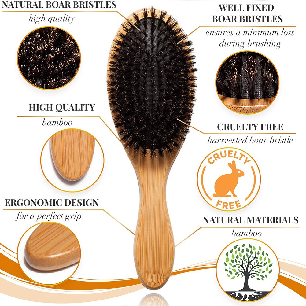 Boar Bristle Hair Brush Scalp Paddle Oval Gasbag Massage Comb Anti-static Natural Beech Wooden Handle Hairbrush Styling Tool