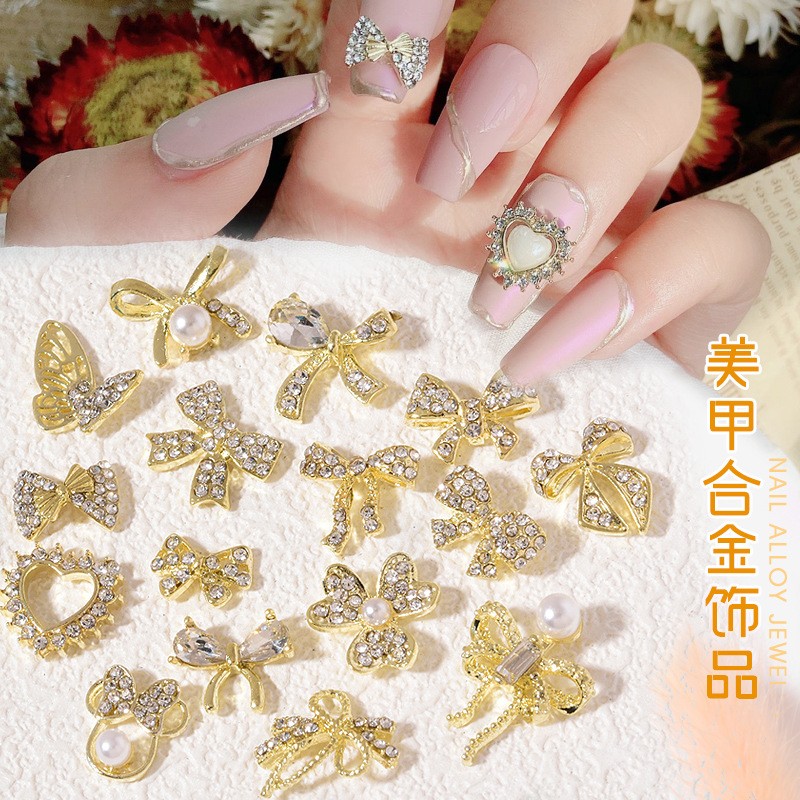 3pcs new nail art butterfly combined with gold jewelry hollow metal love rhinestone super flash butterfly nail decoration drill