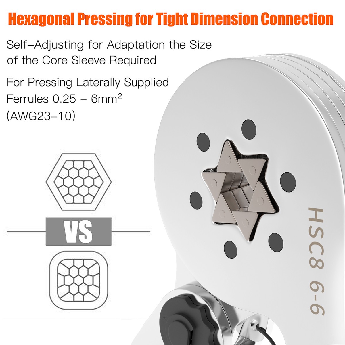 Hexagonal Ferrule Wire Stripping Tool Ferrule Crimping Tool HSC8 6-6 Self-Adjustable Raising Crimper for AWG23-10(0.25-6.0mm²)