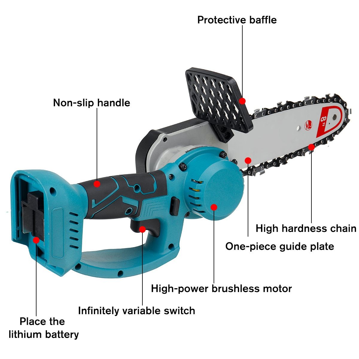 10 Inch Brushless Electric Chainsaw Tree Branch Garden Woodworking Power Tools 8 Inch Wood Cutter Log For Makita 18V Battery