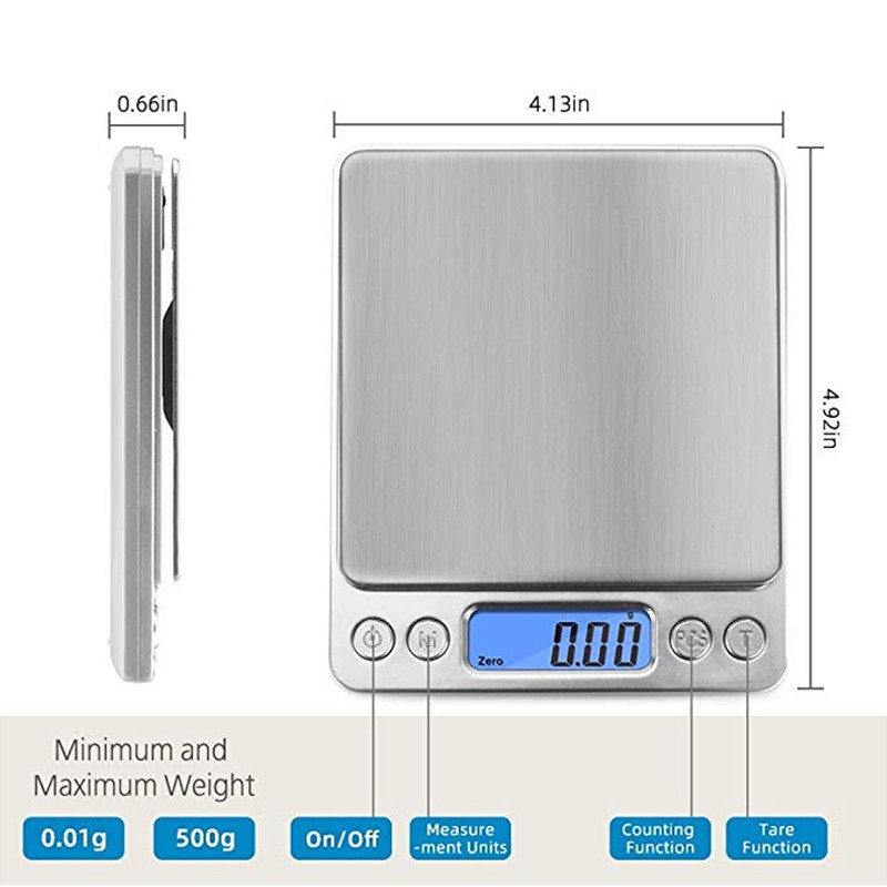 ميزان رقمي LCD بدقة 0.01g/0.1g, 500g/3000g، مقياس الكتروني صغير لقياس الوزن بالجرام، لخُبز الشاي