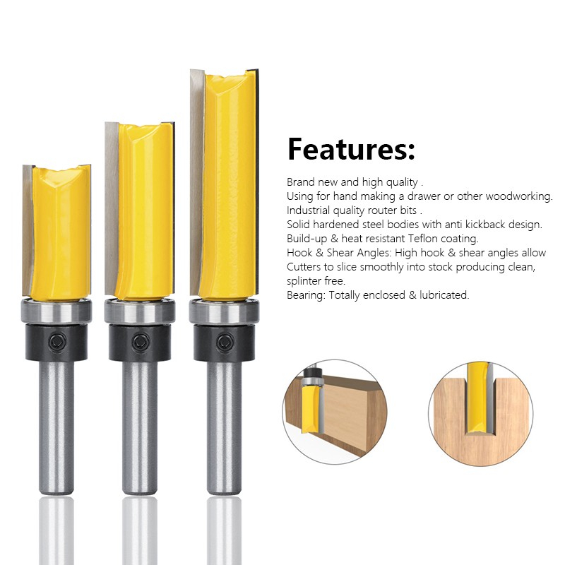 XCAN 8mm Shank Flush Trimming Router Bit Pattern Bit Upper Lower Bearing 5/8" Blade Template Wood Mills Cutter Carpenter