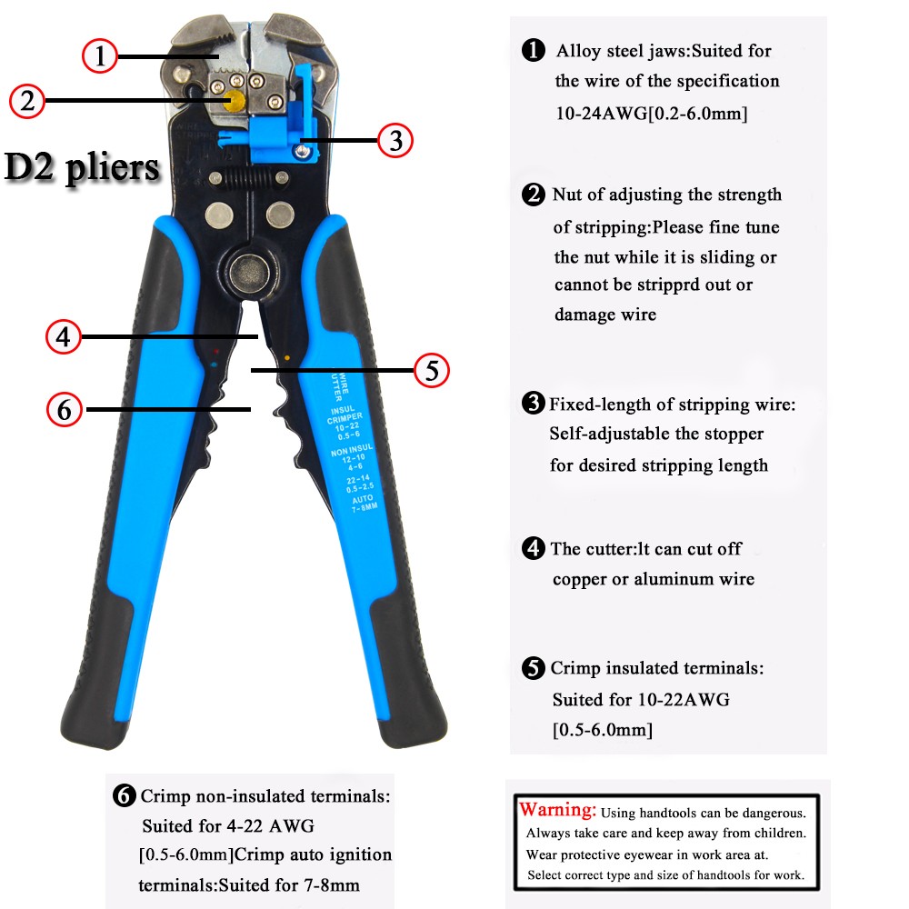 Multifunctional stripping pliers, used for cable cutting, crimping terminal 0.2-6.0mm, high precision automatic brand hand tool