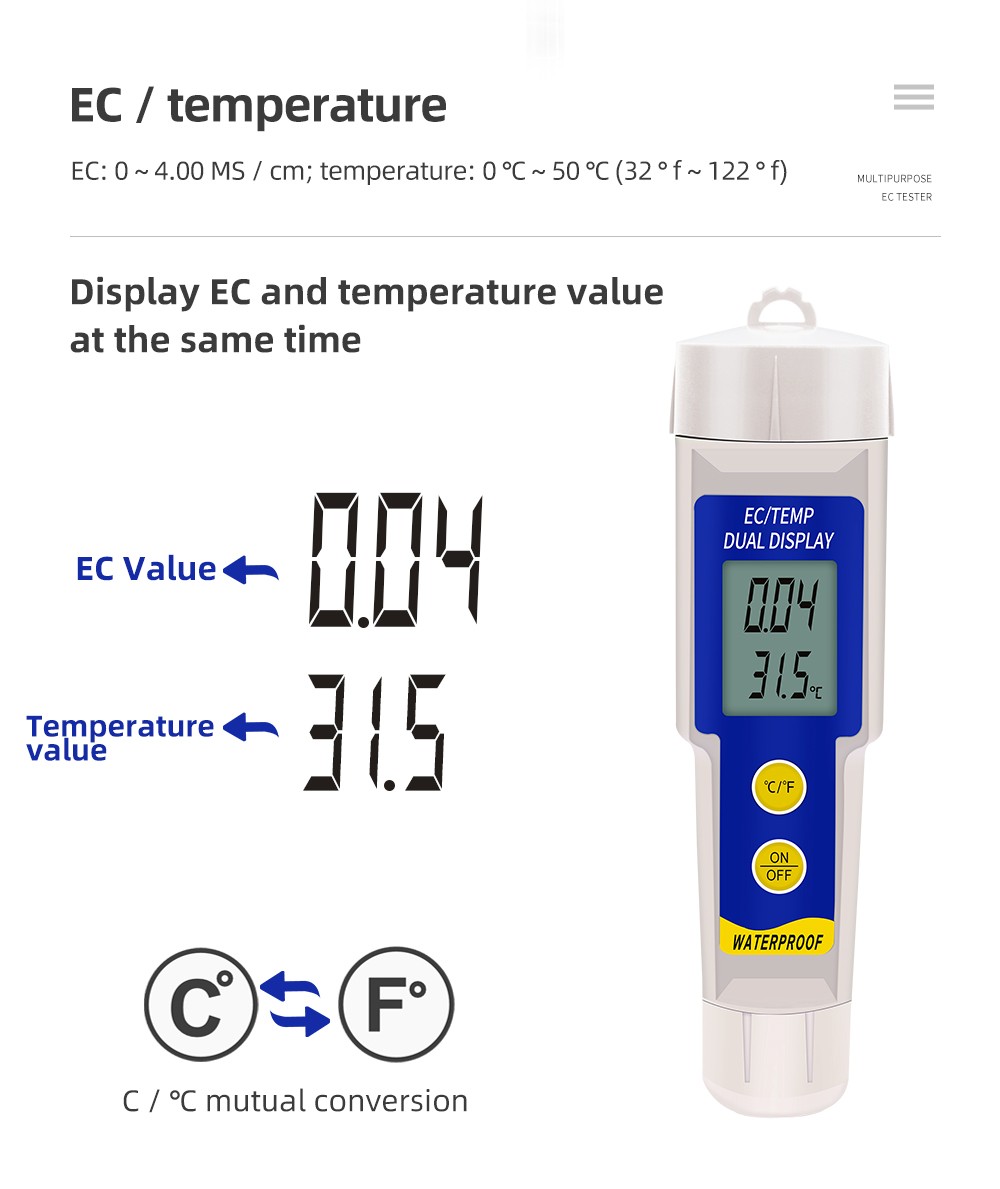 EC-315 متر التربة 2 في 1 التربة EC و جهاز قياس درجة الحرارة مقاوم للماء 0 ~ 4.00 mS/cm متعددة الأغراض الموصلية تستر مع ATC 50% Off