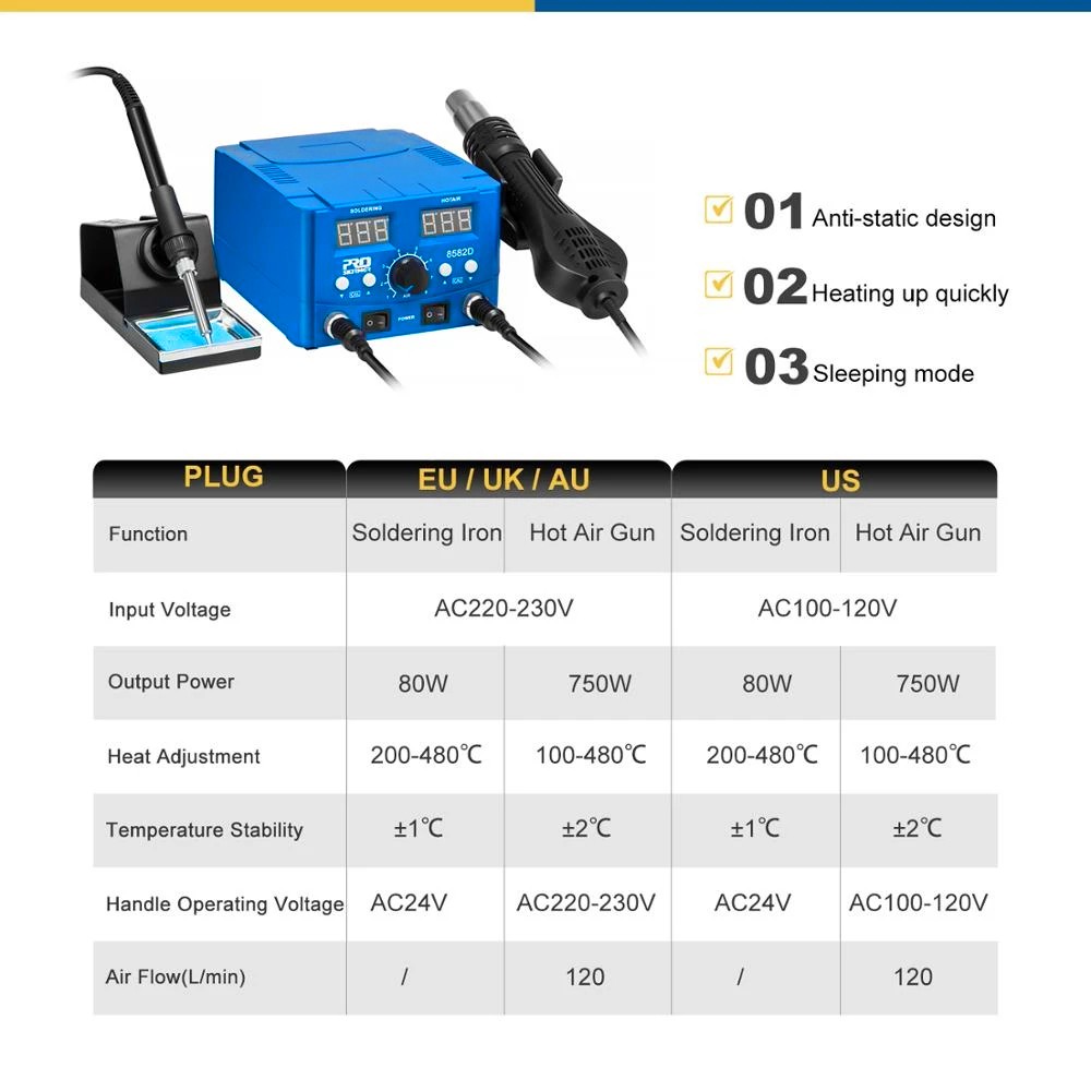 2 in 1 Hot Air Gun Soldering Soldering Station Soldering Iron LED Digital Display Hair Dryer Welding Soldering Tool by PROSTORMER