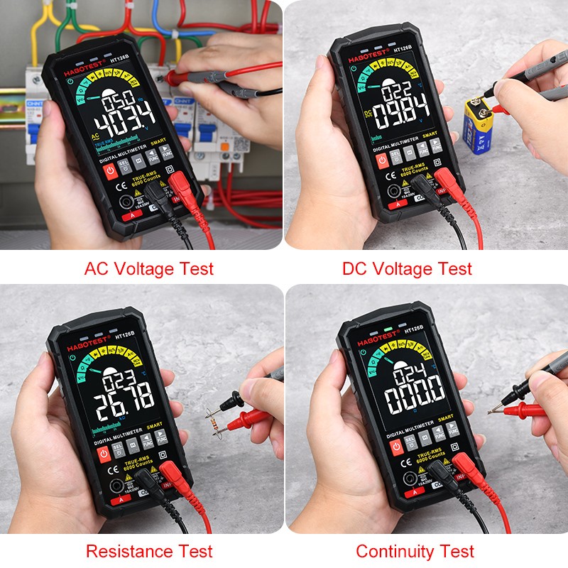 Professional Digital Multimeter Auto Range Smart Voltage Meter DC AC TRMS Ohm Hz Temperature Capacitor Tester HABOTEST HT126B