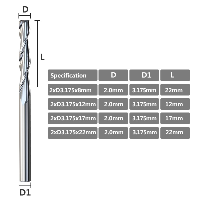 XCAN 10pcs Diameter 2.0mm 2 Flute Flat End Mill 3.175mm Shank Spiral Router Bit CNC Micro End Mills Carbide Milling Cutter