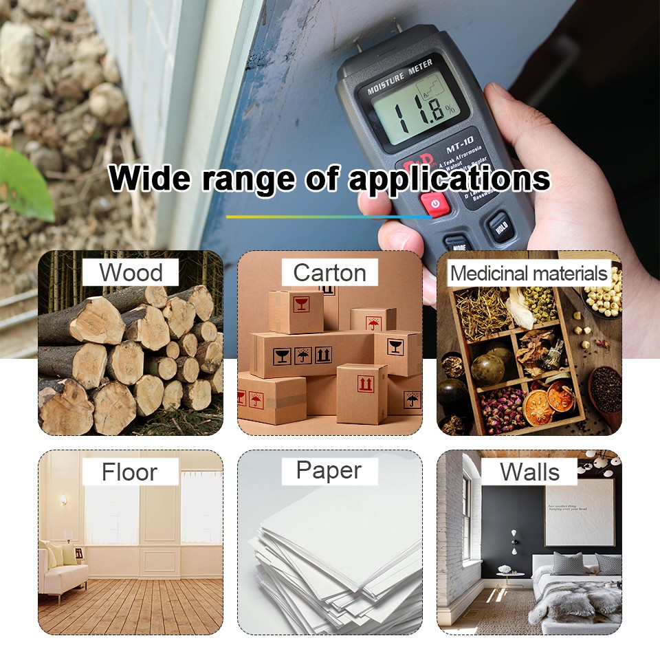 R&D MT-10 EMT01 Wood Moisture Meter Hygrometer Humidity Tester Timber Moisture Detector Tree Digital Density Tester Gray