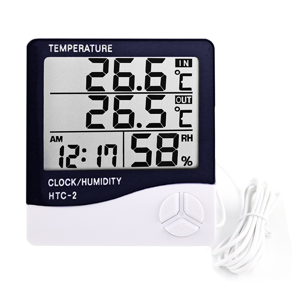 LCD Digital Temperature Hygrometer HTC-1 HTC-2 Home Indoor Outdoor Hygrometer Thermometer Weather Station With Clock