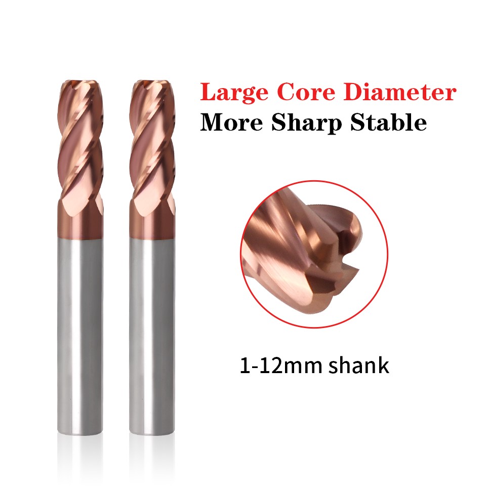 AUG Tool Corner Radial End Mill CNC R Bull Nose Milling Cutter Tungsten Carbide Steel Metal Router Tool R0.5 R1 4 Flutes