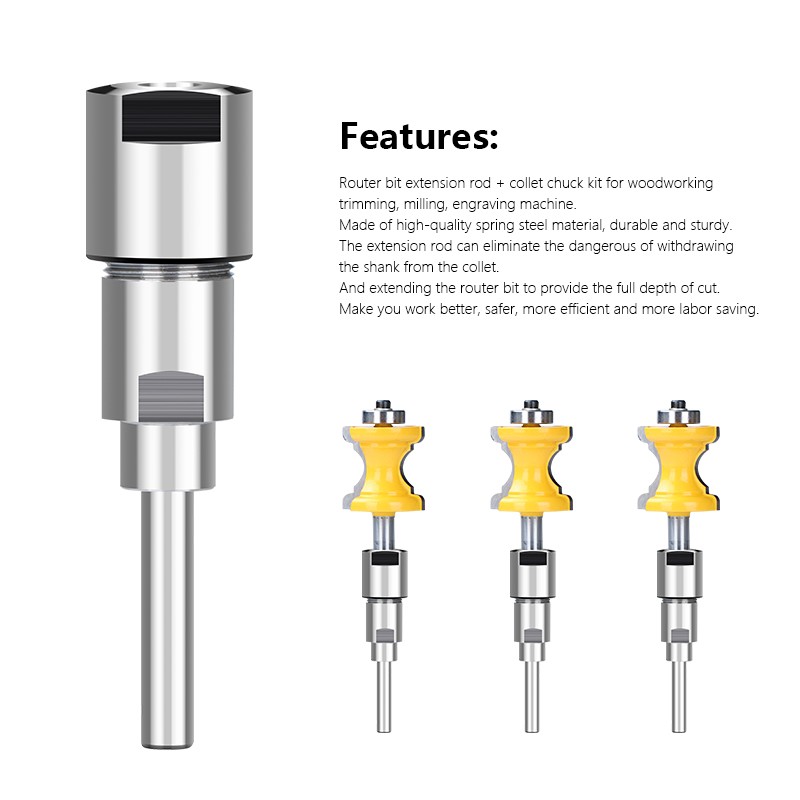 XCAN Router Bit Extension Rod 6/6.35/8/12/12.7mm Shank Wood Milling Cutter Tool Collet Holder Engraving Extension Machine