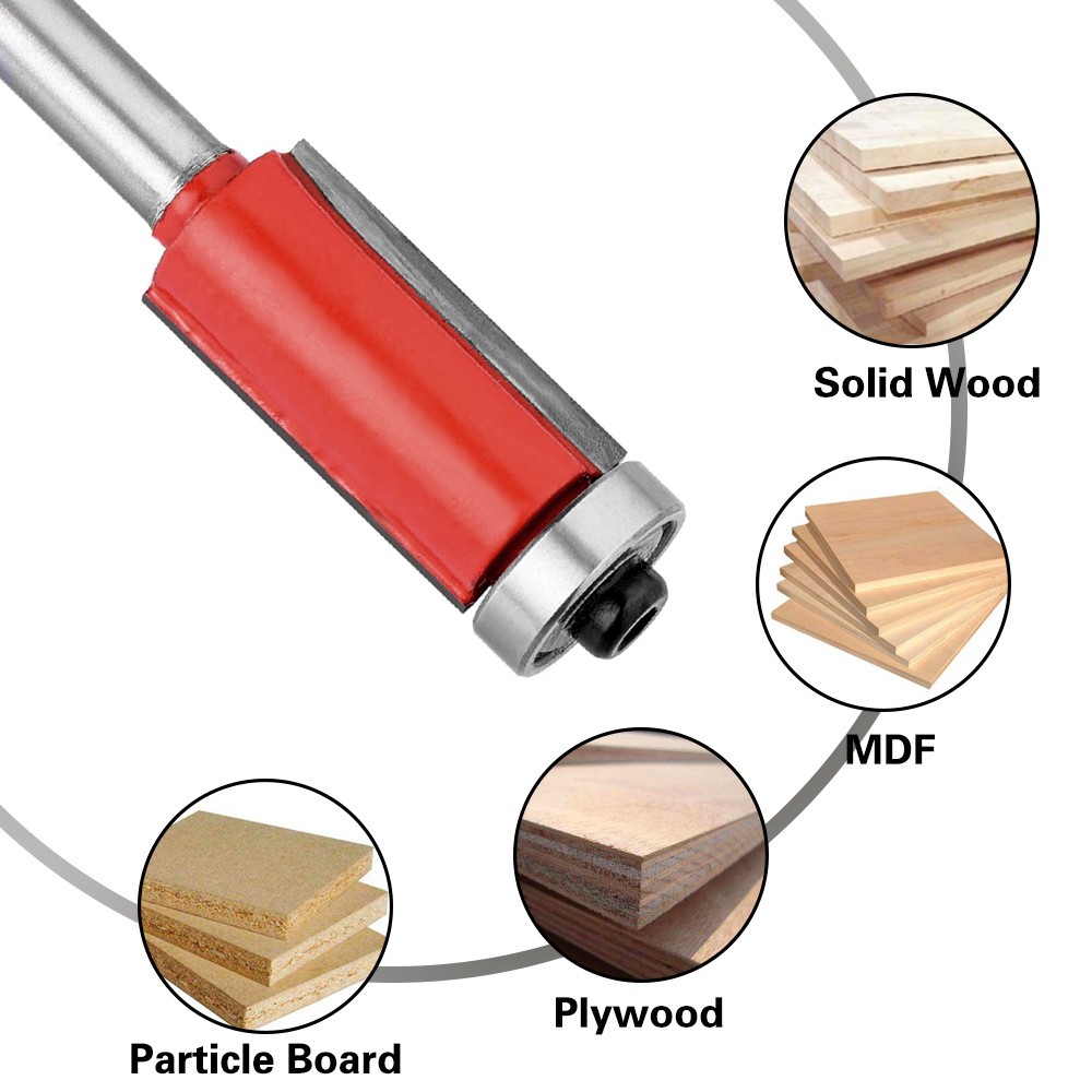 4pcs 6mm Shank 1/2" Flush Trimming Router Bit with Bearing for Wood Tungsten Carbide Milling Wood Cutting Machine Woodworking Tools