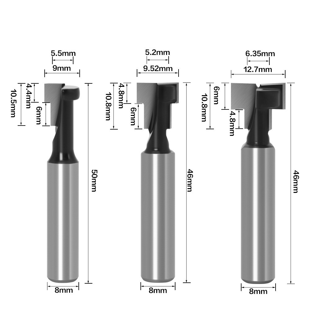 1pc or 3pc set 8mm carbide shank T-shaped keyhole router bits woodworking tools cnc cutting machines for wood photo frame