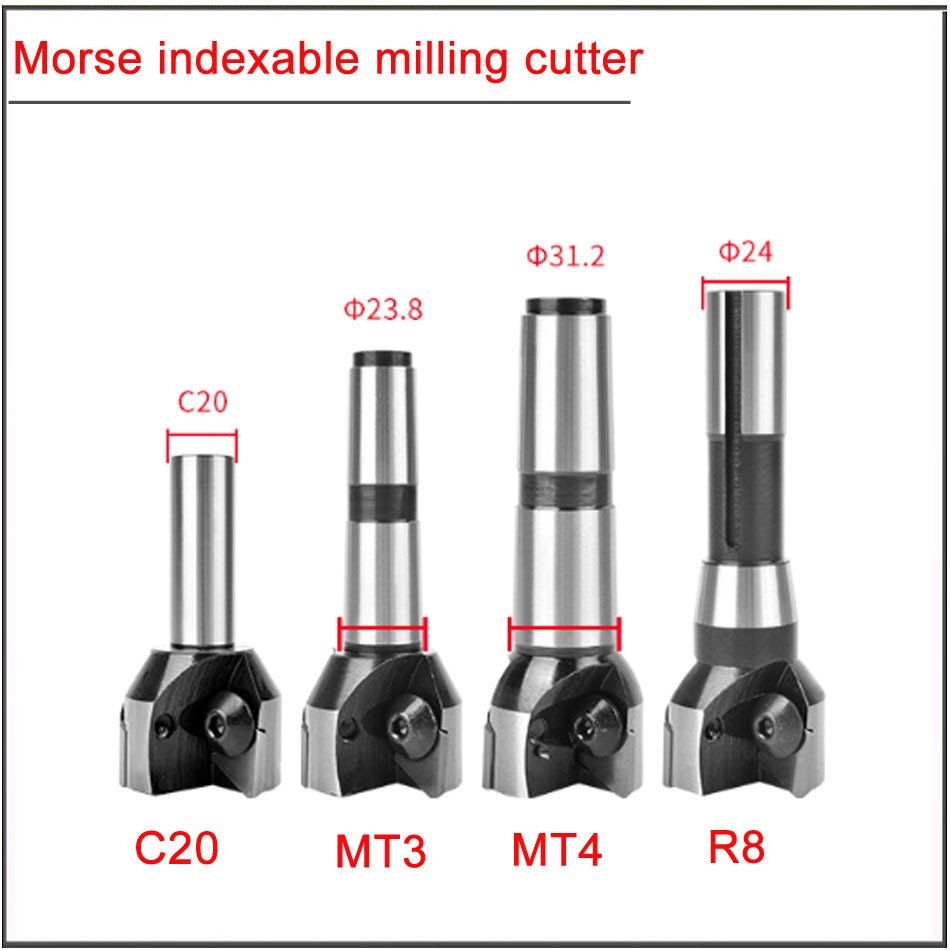 MT3 MT4 R8 C20-20 22 25 28 30 32 35 40 45 50 63 80mm Morse Taper Milling Shank, End Mills for Indexing Opening and Roughing