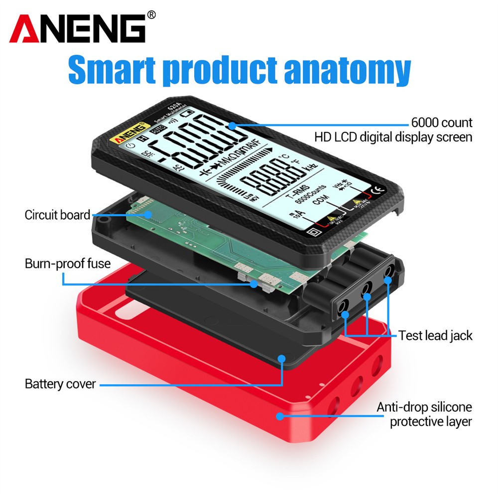 Anning 620A Digital Smart Multimeter Transistor Tester 6000 Counts True RMS Auto Electrical Capacitance Meter Resistance Temperature