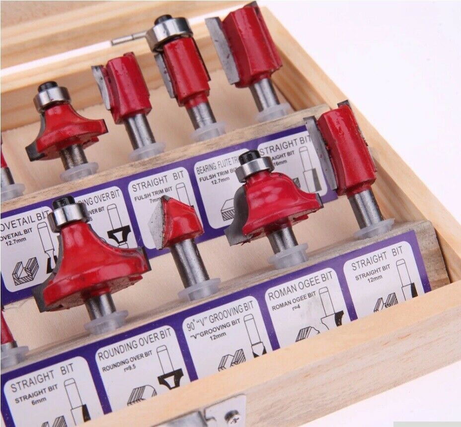 15pcs/set Woodworking Cutting Machines 1/4''/8mm Shank Carbide Router Bits for Wood Cutter Drill Cutting Tools