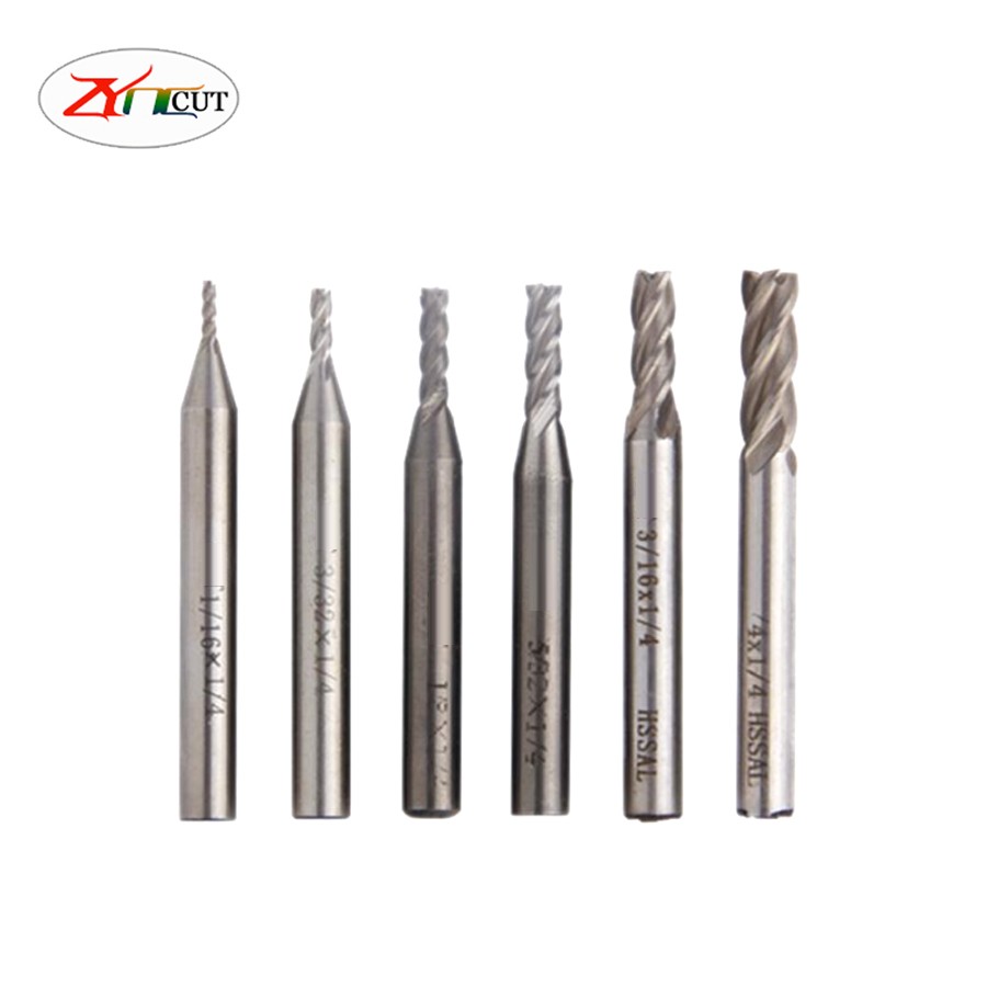 6pcs/set 1/16 3/32 1/8 5/32 3/16 1/4 inch High Speed ​​Steel 4 Flute English End Mill Cutter HSS Straight Shank Milling Cutter