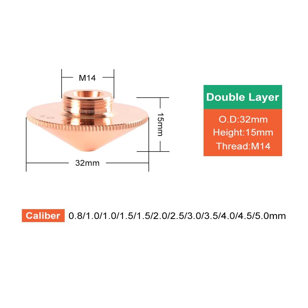 laser nozzle for raytool Dia.32mm caliber 0.8 - 5.0mm single layer/double layers fiber laser cutting heads