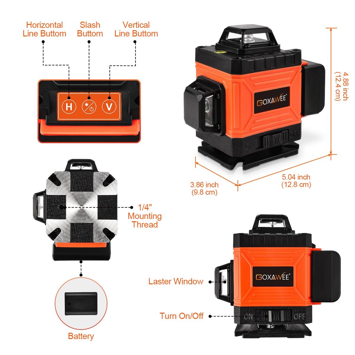 GOXAWEE 360 Laser Level 16/12 Lines 3D/4D Self Leveling Laser Bevel Cross Green Horizontal Vertical Beam for Construction Tools