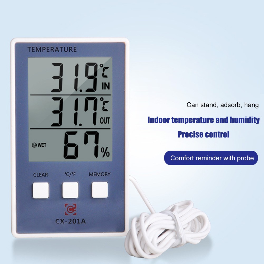 CX-201A Digital Thermometer Hygrometer Indoor Outdoor Temperature Hygrometer LCD Display Sensor Probe Weather Station