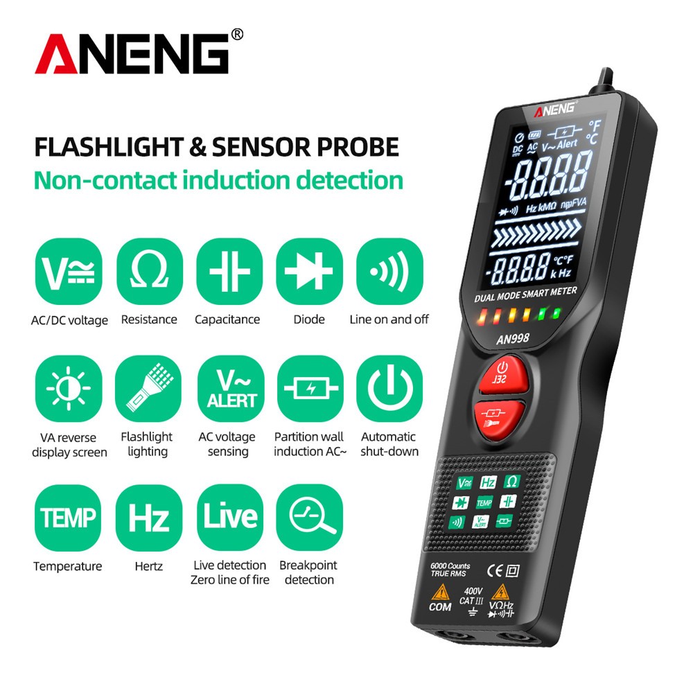 ANENG AN998 Automatic Digital 6000 Counts Professional Multimeter Electric Auto Ranging AC/DC Voltmeter Temperature Ohm Hz Detector Tool