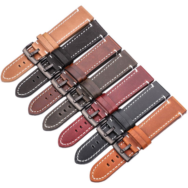 Watchbands النفط الشمع جلد طبيعي حزام 7 ألوان النساء الرجال جلد البقر ووتش الفرقة 18 مللي متر 20 مللي متر 22 مللي متر 24 مللي متر ووتش اكسسوارات