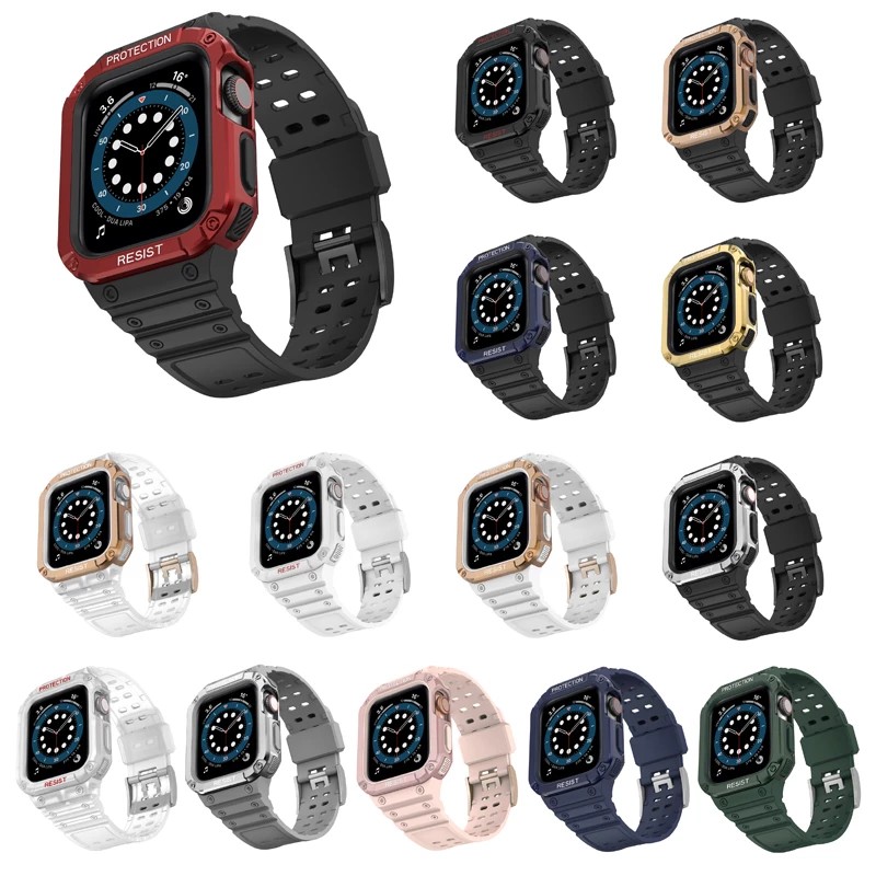 حالة + حزام ل أبل ووتش الفرقة 44 مللي متر 40 مللي متر 38 مللي متر 42 مللي متر سيليكون smart Watch كوريا سوار iWatch سلسلة 7 SE 6 5 4 3 45 مللي متر 41 مللي متر