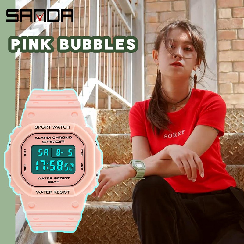 SANDA Fashion Simple Sports Watch Women Casual Military Watches Alarm Clock Shock Resistant Waterproof Digital Watches Female 293