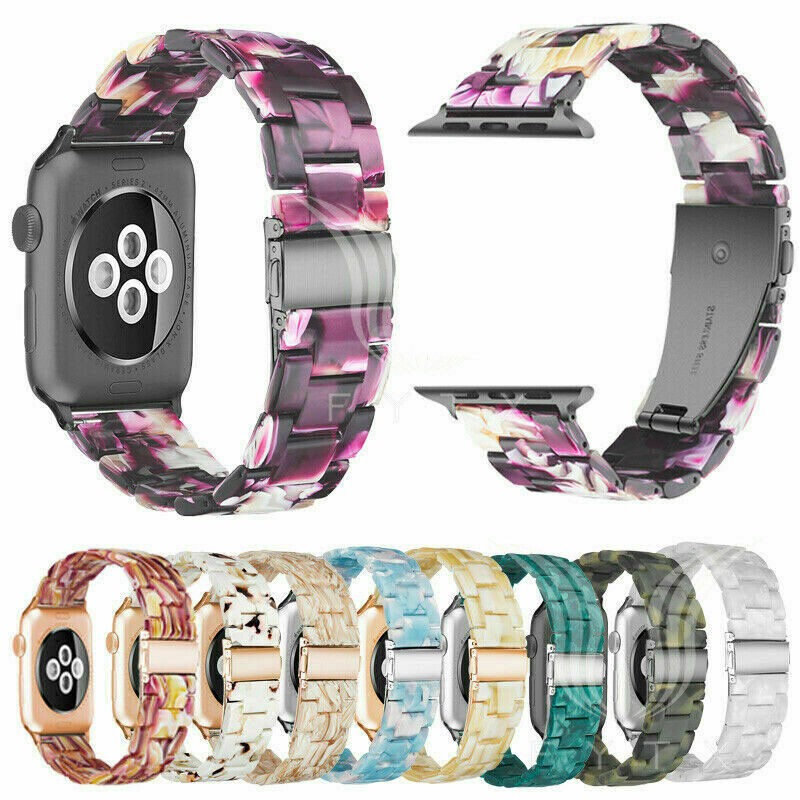 Replacement Resin Tortoise Shell Lines Watch Strap Bracelet For Apple Watch Series 5/4/3/2/1 42mm 44mm 38 and 40mm Leopard Print