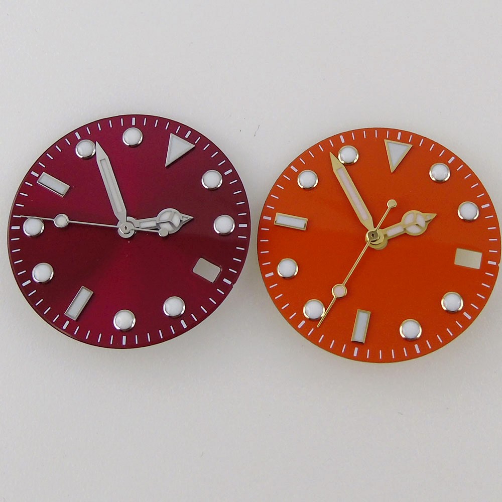 28.5mm watch dial orange red sterile watch dial fit for NH35A movement automatic watch dial luminous hands