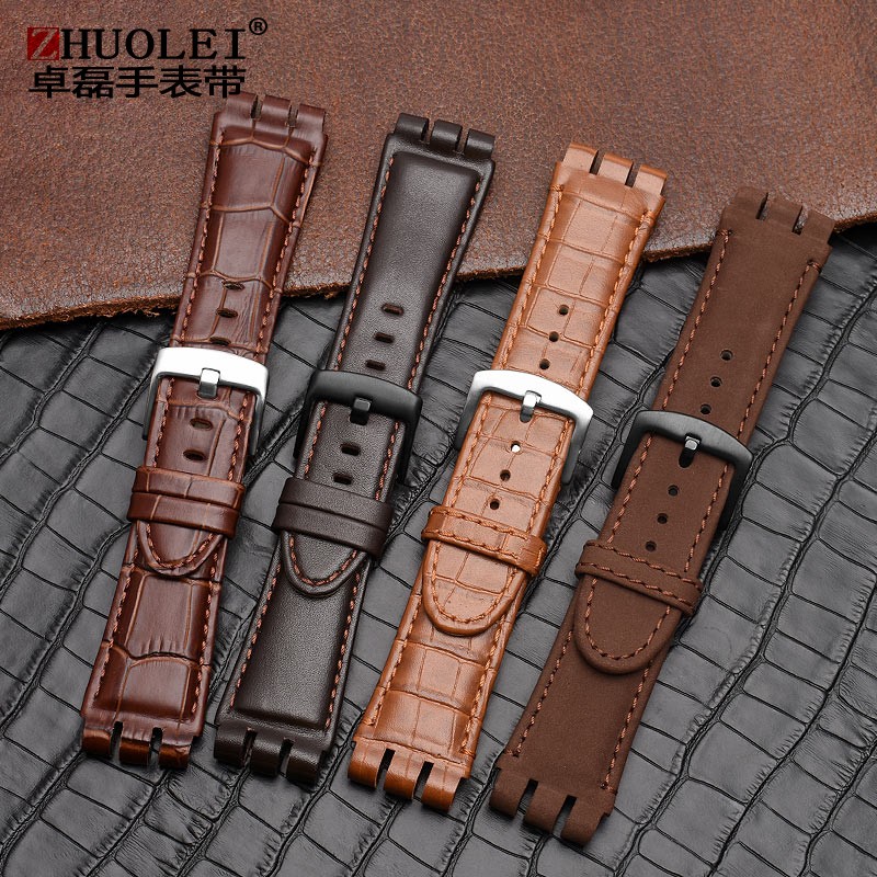 For swatch watchband 23mm New High Quality Mens Soft Waterproof Genuine Leather Watchband Straps Black Brown Cowhide Bracelet