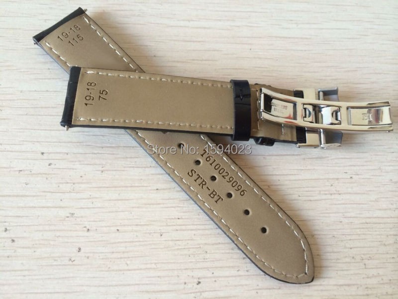 19mm (Buckle18mm) PRC200 T17 T41 T461 High Quality Silver Butterfly Buckle + Black Genuine Leather Watch Bands Strap