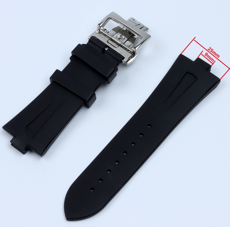 Quality 25mm-9mm Black Blue Soft Rubber Silicone Watches Band for Vacheron Constantin Strap VC Watchband Wristband Folding Buckle