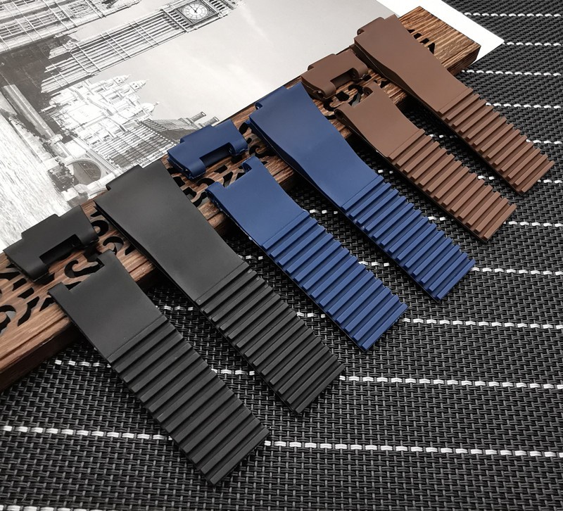 Silicone Rubber Watch Strap, High Quality, Water Resistant, 25 x 12mm, Black, Brown, Blue for Nardin