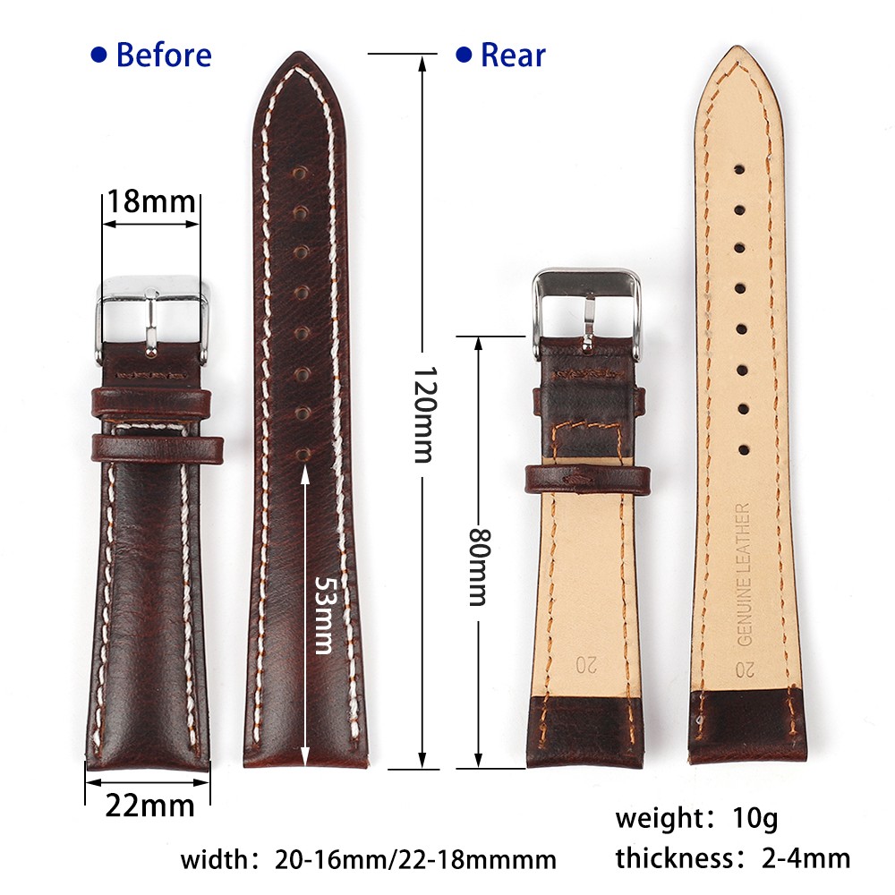 Retro Cowhide Watch Strap 20mm 22mm Red Brown Dark Coffee Half Arc Deformed Oil Wax Genuine Leather Strap Watchband Replacement Strap