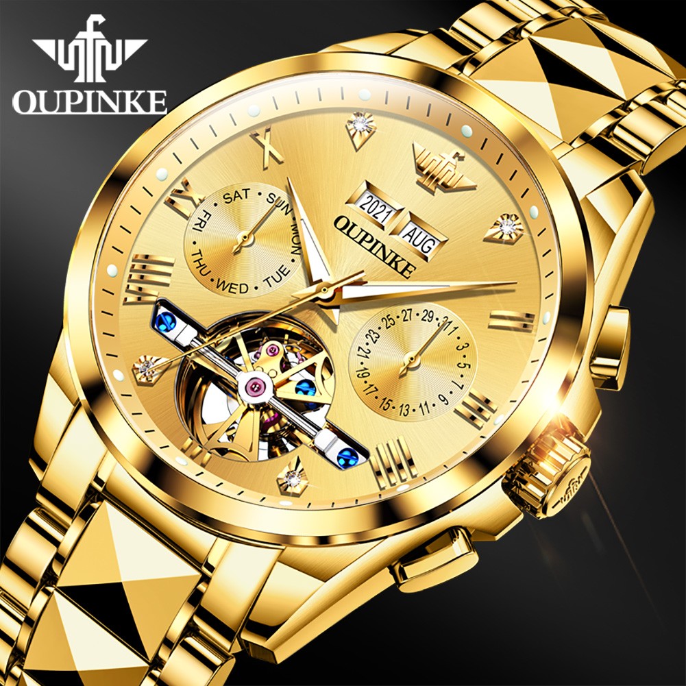 OUPINK Men's Watch 40mm Gold Men Mechanical Watches 50M Waterproof Top Brand Sapphire Glass Stainless Steel Business 142857