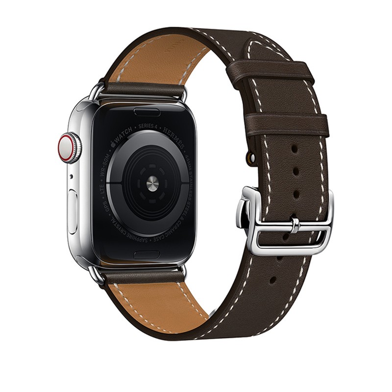 High Quality Genuine Leather Ebene Barenia Single Round Deployment Buckle Strap for iwatch Apple Watch7 6 Se 5 4 3 2 1