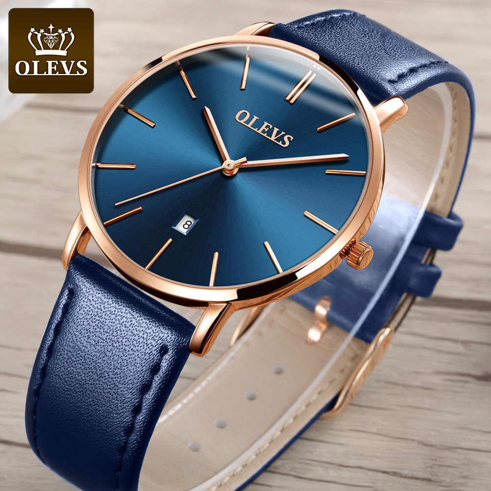 OLEVS Ultra-thin Men Watches Top Brand Fashion Casual Luxury Genuine Leather Japan Quartz Waterproof Wristwatch for Male