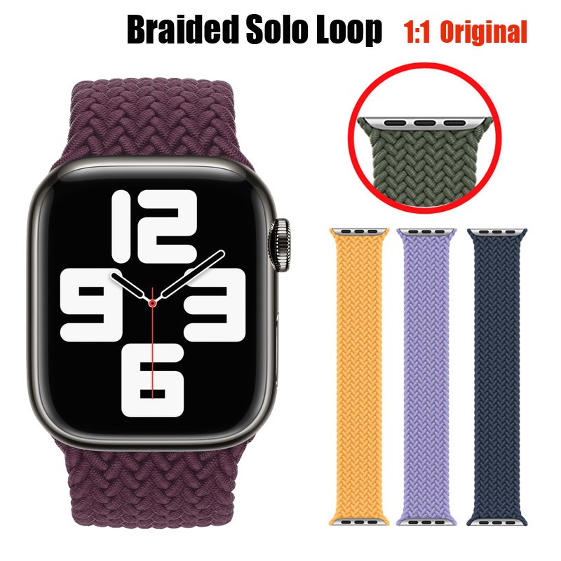 1:1 Official Braided Solo Loop For Apple Watch Band 44mm 40mm 42mm 38mm 3 4 5 SE 6 Nylon Bracelet iWatch Series 7 45mm 41mm Strap