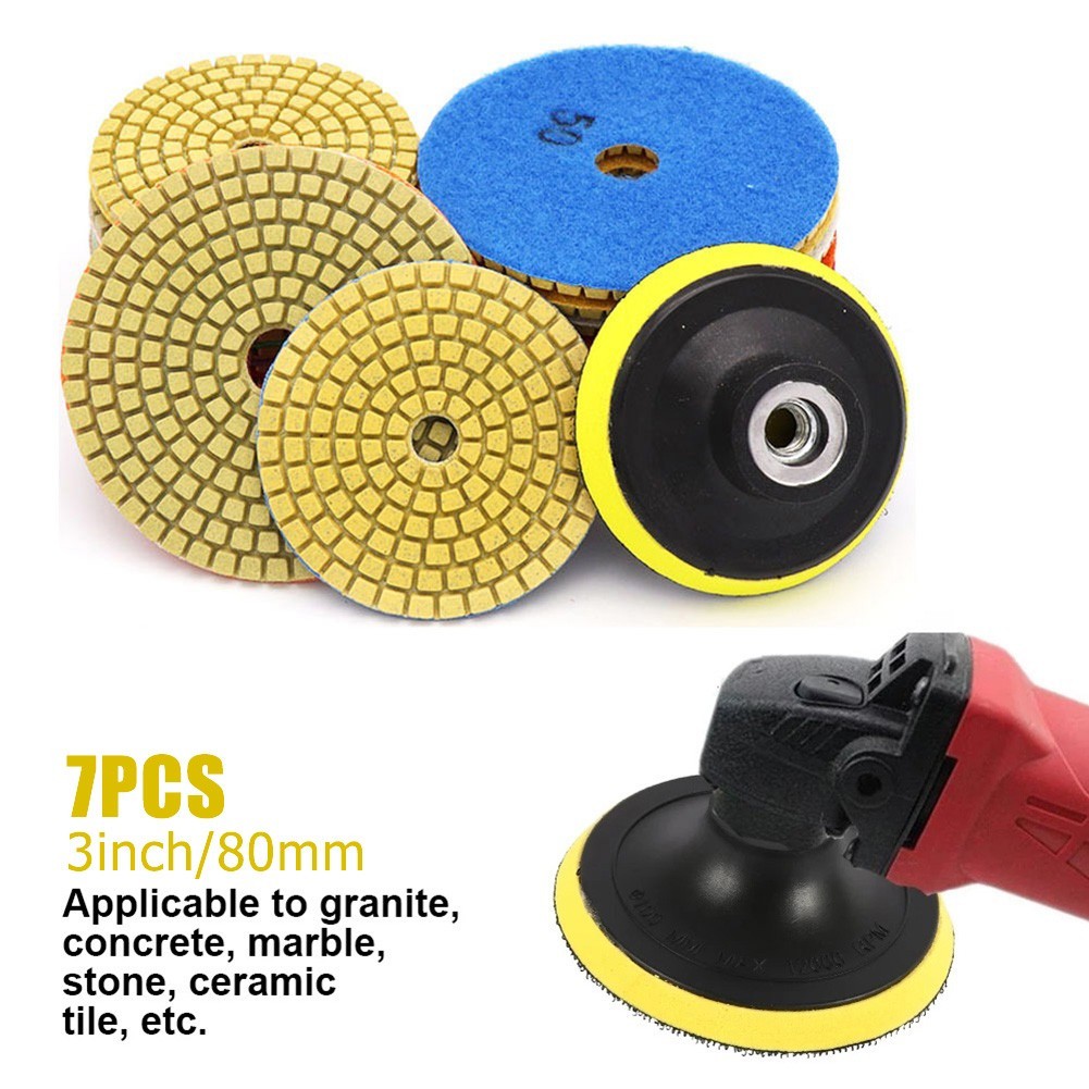 7pcs 80mm dry buffing pad 3 inch sharp type diamond polishing pads for granite marble sanding disc stone