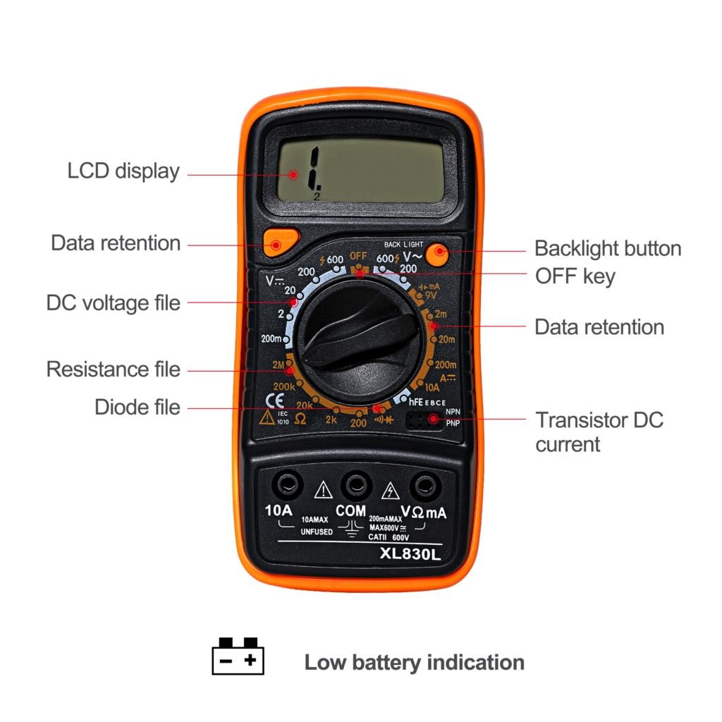 Xl830l الرقمية المتعدد المحمولة عالية الدقة شاشة ديجيتال العالمي حزام الخلفية الكهربائية متعددة الوظائف متر