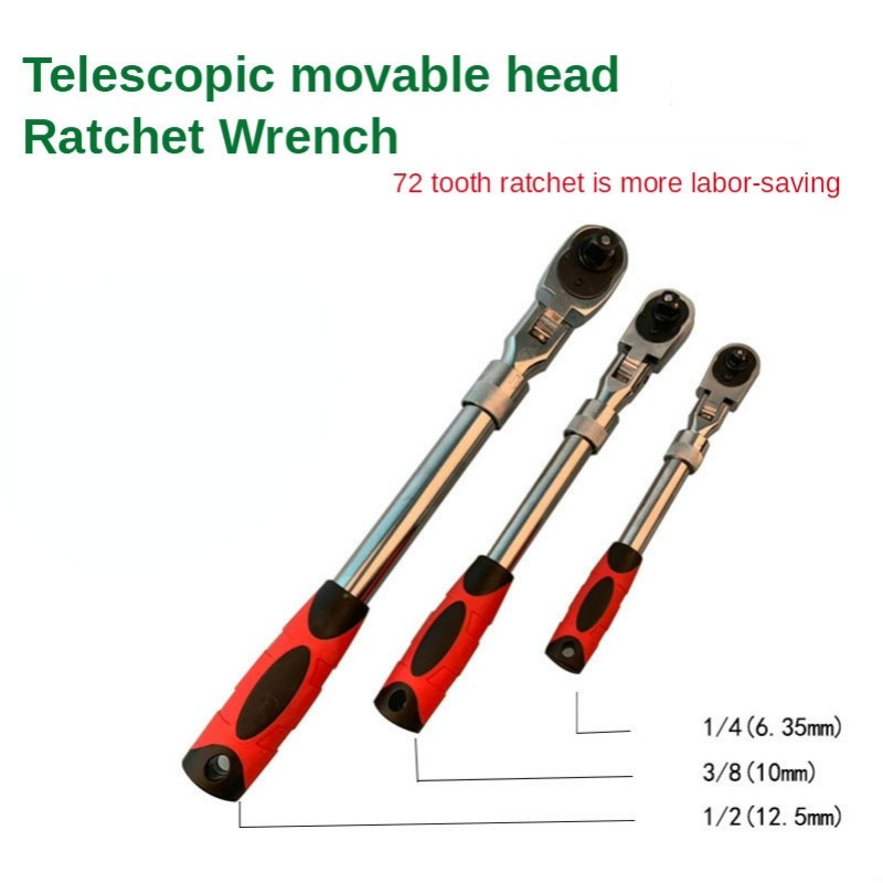 72 Teeth Telescopic Ratchet Spanner Automatic Quick Release Quick 1/4 1/2 3/8 Can Adjust 90 Degree Scaffold Ratchet Handle Wrench