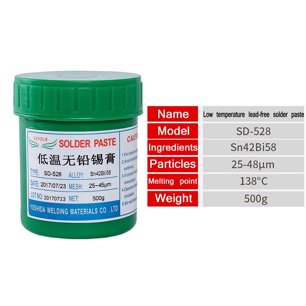 SD-528 Soldering Paste Low Temperature No Clean SMT Lead Free LED SMT Sn42Bi58 + Scraper SMD BGA Soldering Flux Sn42/Bi58 200g or 500g