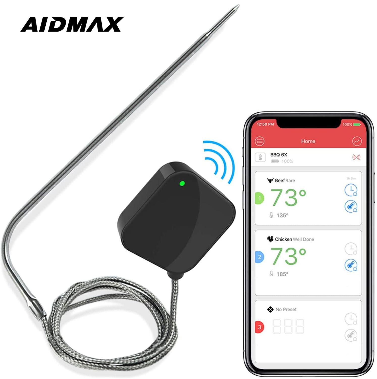 AidMax NanoL Digital Outdoor Wireless Bluetooth Kitchen Vlees Meat BBQ Thermometer with Probe for BBQ Oven Barbecue