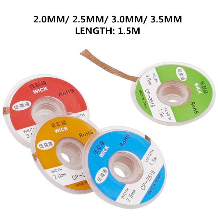 2/2.5/3/3.5mm Width 1.5m Length Removing Solder Braid Soldering Remover Fuse Wire Lead Cord Flux BGA Repair Tool