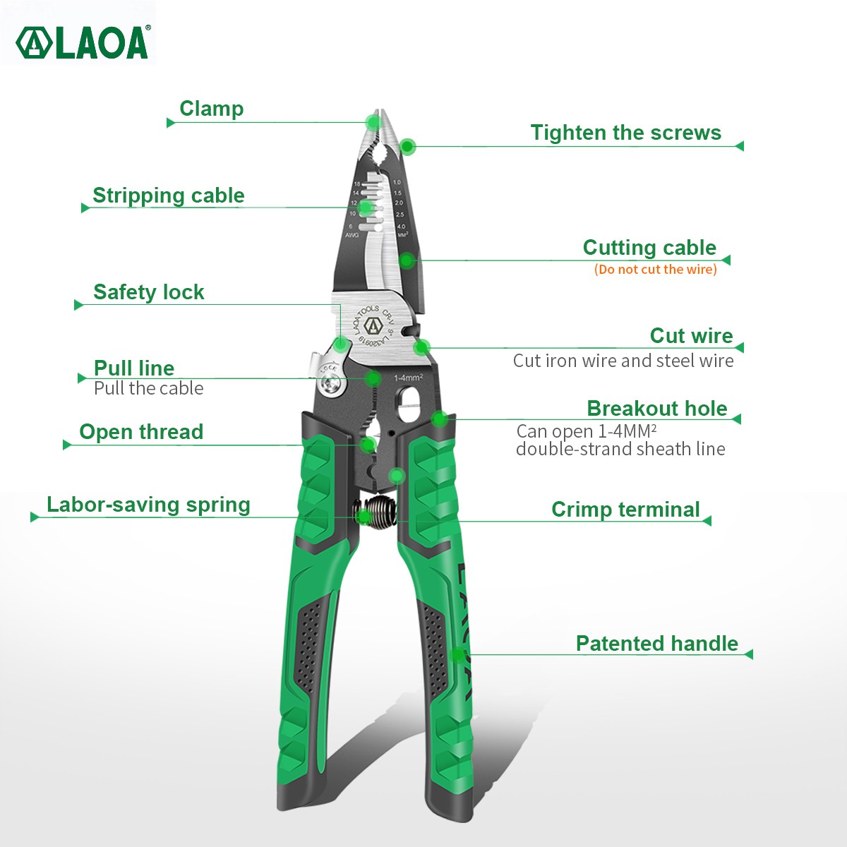 LAOA 9 in 1 Electrician Pliers Multifunction Needle Nose Pliers for Wire Stripping Cable Cutters Terminal Crimping Hand Tools