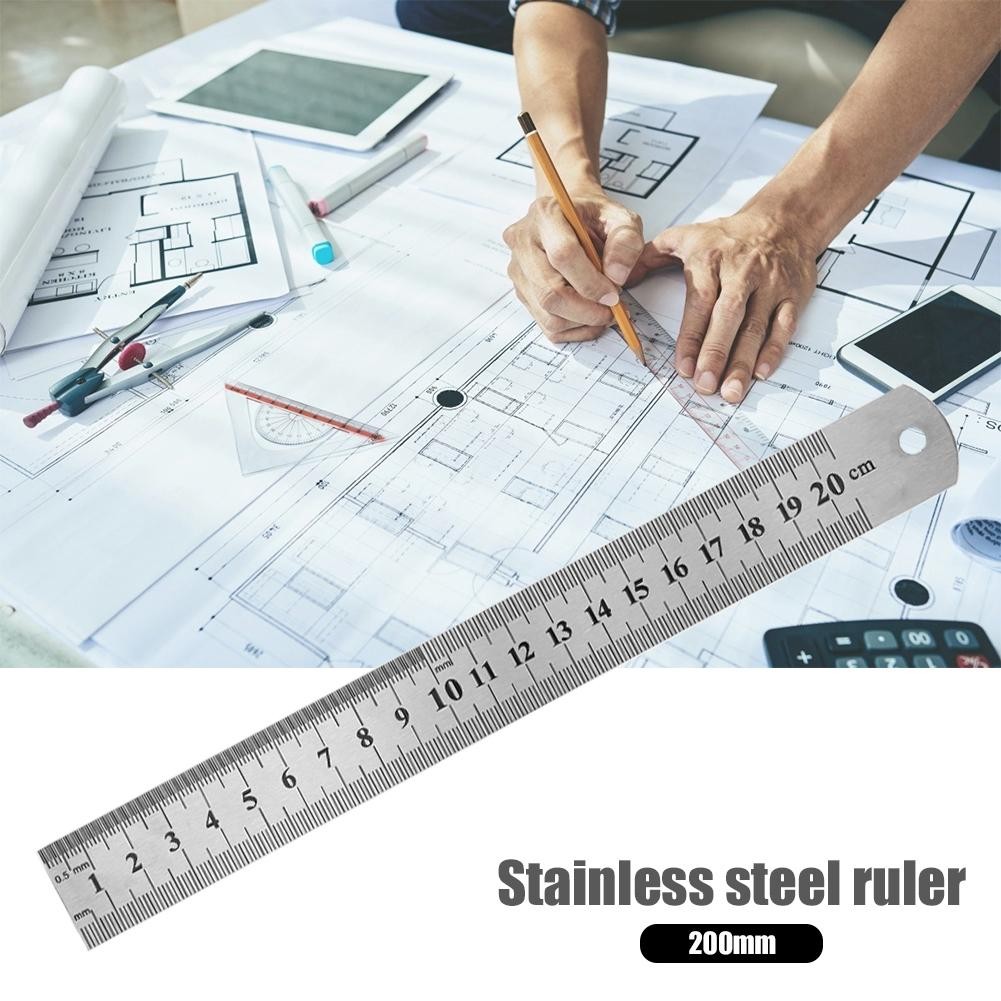 Double Side Stainless Steel Straight Ruler Precision Measuring Tool 15/20/30/40/50cm Ruler Student School Office Supplies